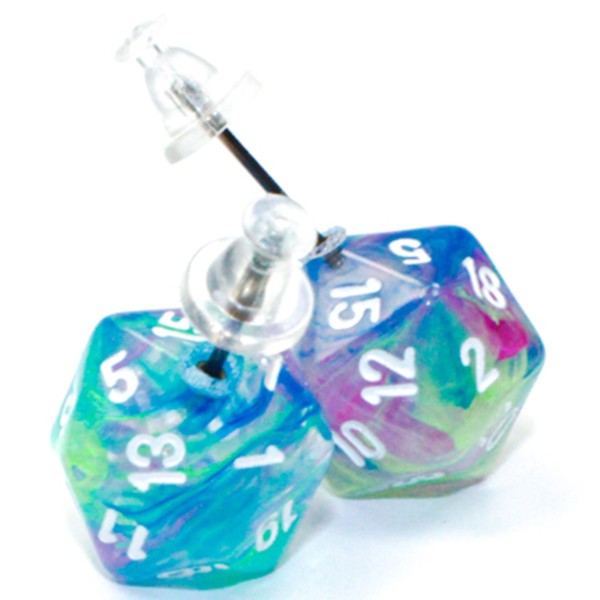 CHX54509: Stud Earrings - Festive: Mini d20 Waterlilly (Pair)