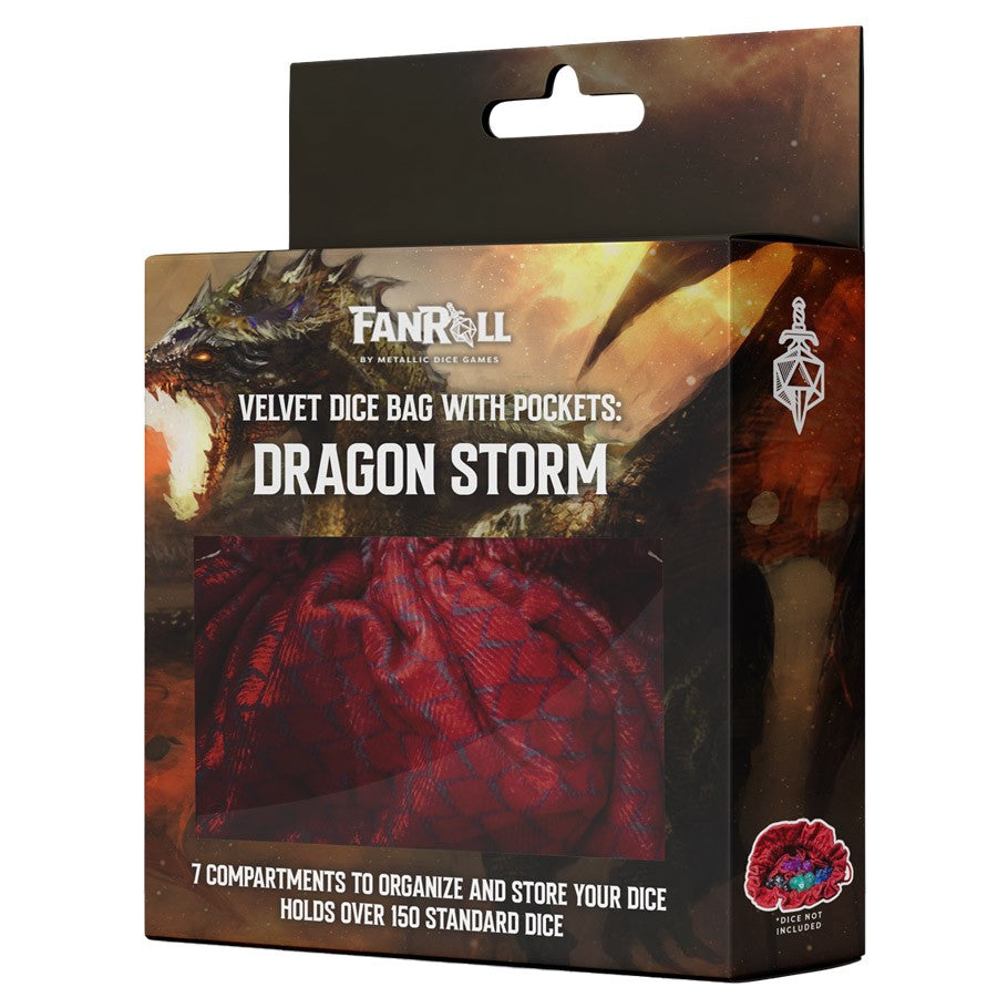 Fanroll by MDG: Dragon Storm - Velvet Dice Bag w/ Pockets: Red Dragon