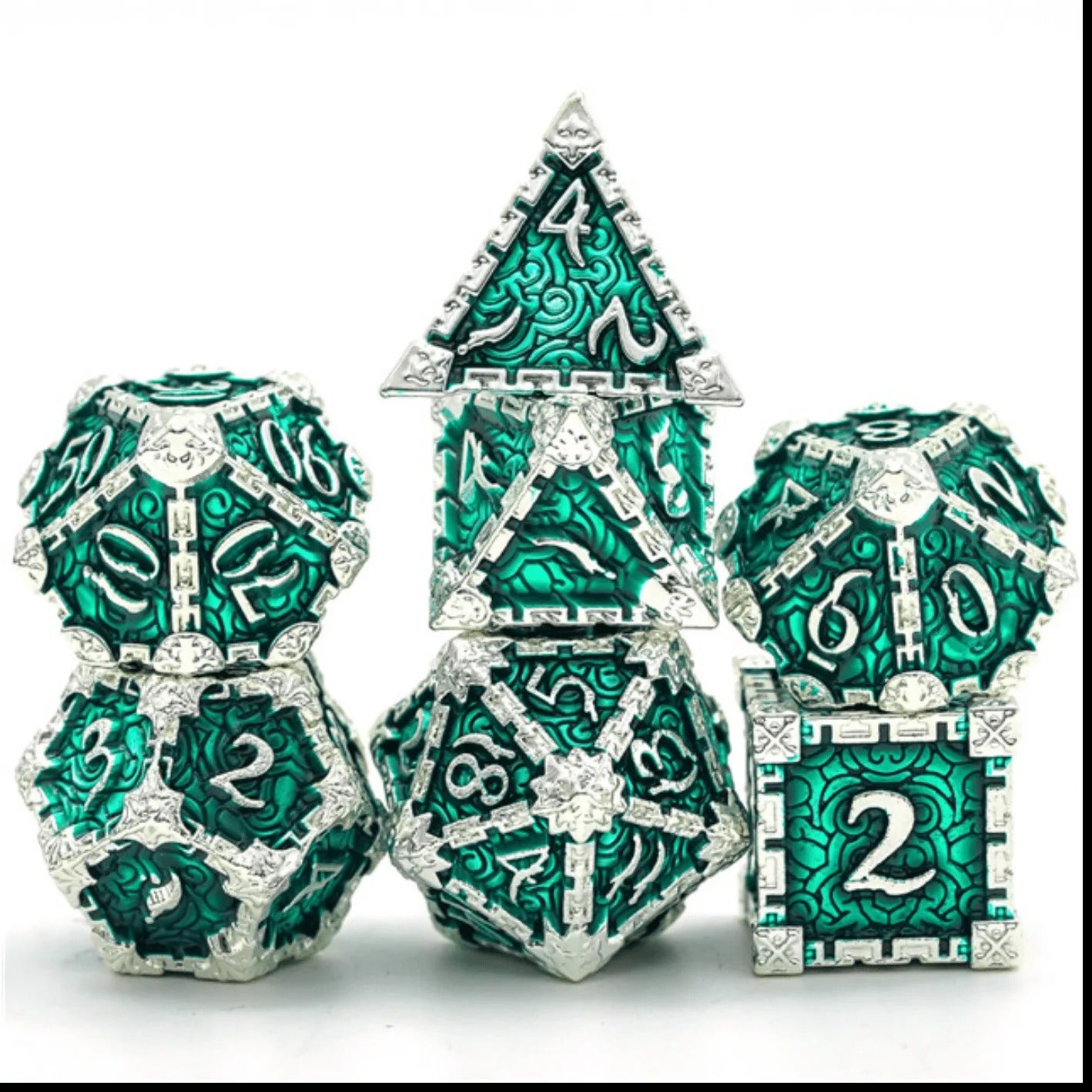Dagger of Venom: Silver Emerald RPG Metal Dice Set