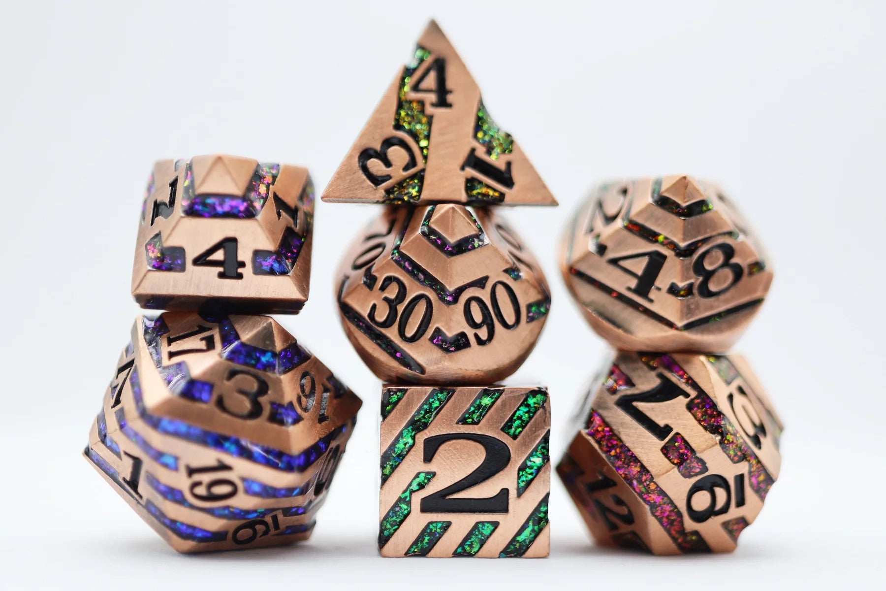 Into the Mines: Copper with Rainbow Mica RPG Metal Dice Set