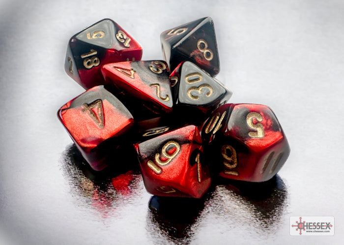 CHX20633: Gemini - Mini Poly Set Black-Red w/gold (7)