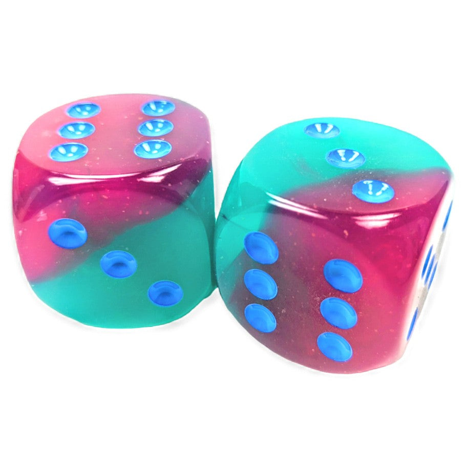 CHXDG5064: Gemini - 50mm D6 Gel Green-Pink w/blue w/pips (Black Light