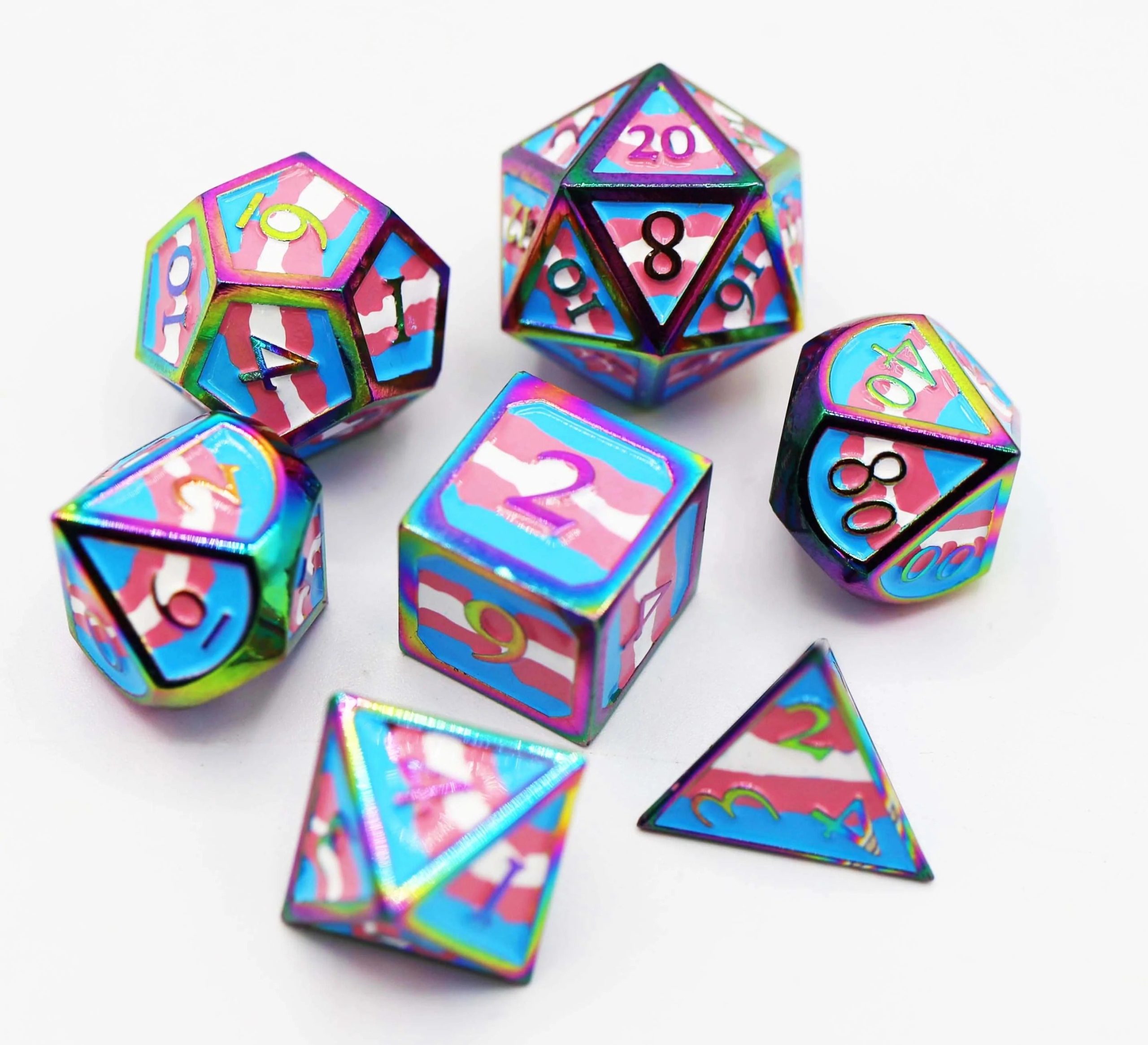Trans Pride Flag RPG Metal Dice Set