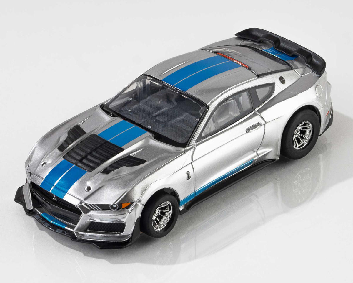 AFX Shelby Mustang GT500KR HO Scale Slot Car (Silver/Blue) (LWB) (Mega G+)