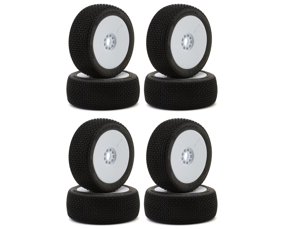 AKA Supernova 1/8 Buggy Tires Racer Bundle w/EVO Wheels (White) (8) (Super Soft - Long Wear)
