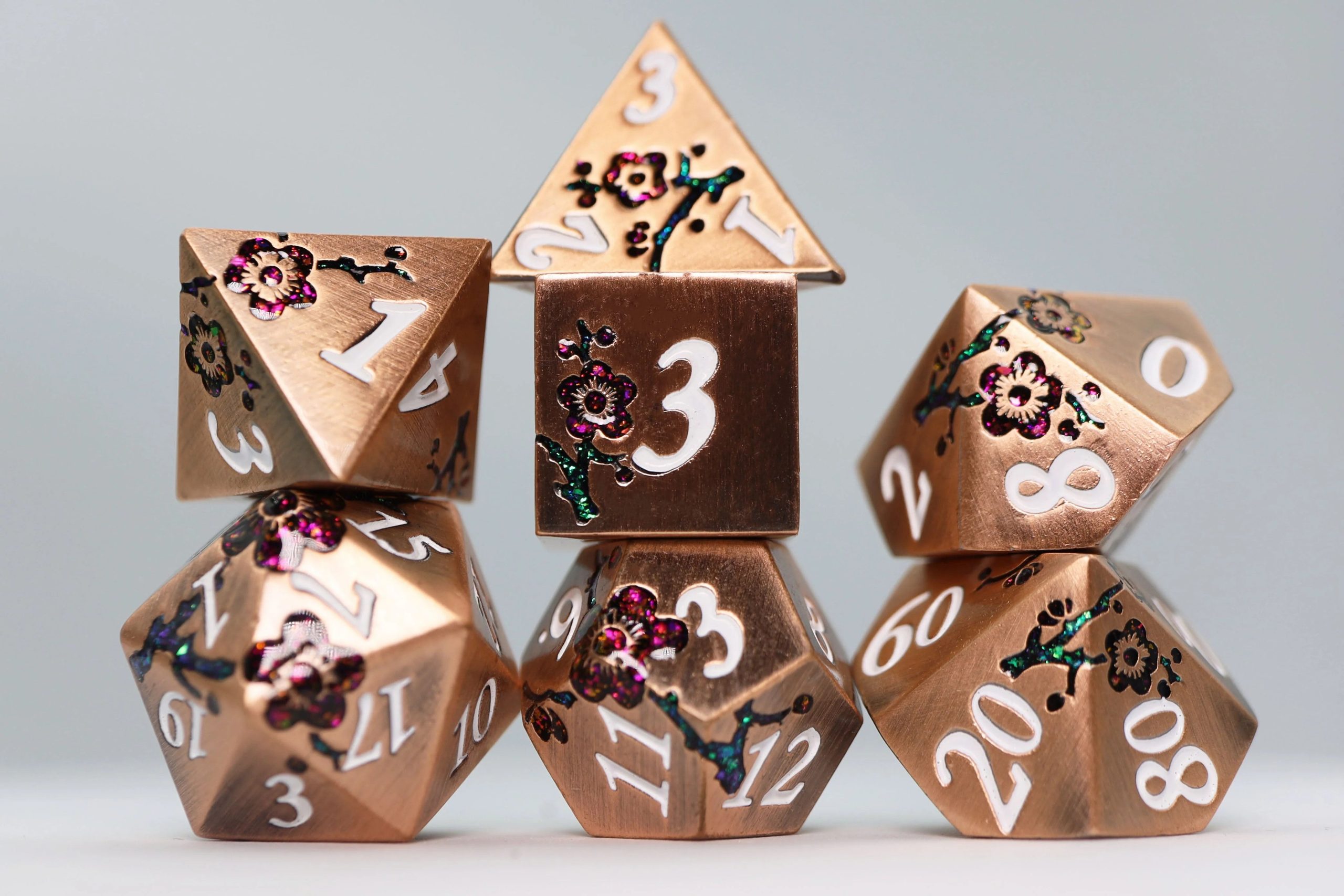 Metallic Bouquet: Copper Cherry Blossoms - Metal RPG Dice Set