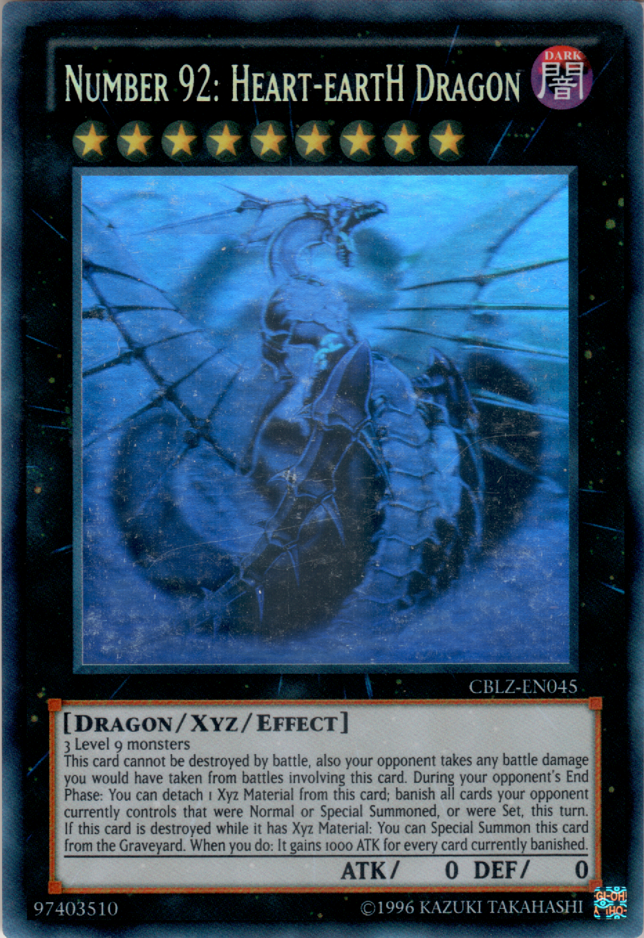 Number 92: Heart-eartH Dragon (CBLZ-EN045) Ghost Rare - Near Mint Unli