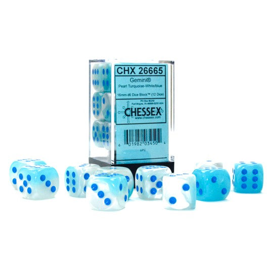 CHX26665: Gemini - 16mm D6 Pearl Turquoise-White w/blue (Luminary) (12