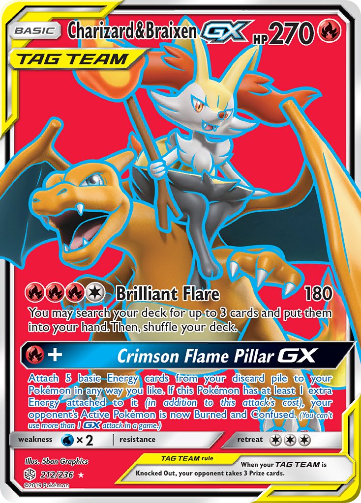 Charizard & Braixen GX (Full Art) - 212/236 (CEC) Ultra Rare - Near Mi