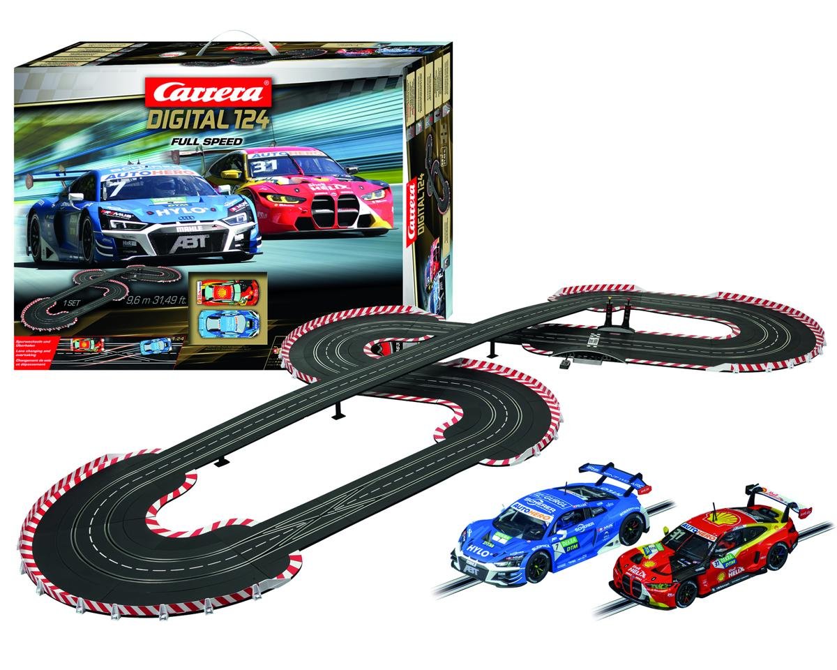 Carrera Digital 124 Full Speed Slot Car Track Racing Set w/1/24 BMW M4 GT3 & Audi R8 LMS GT3 evo II