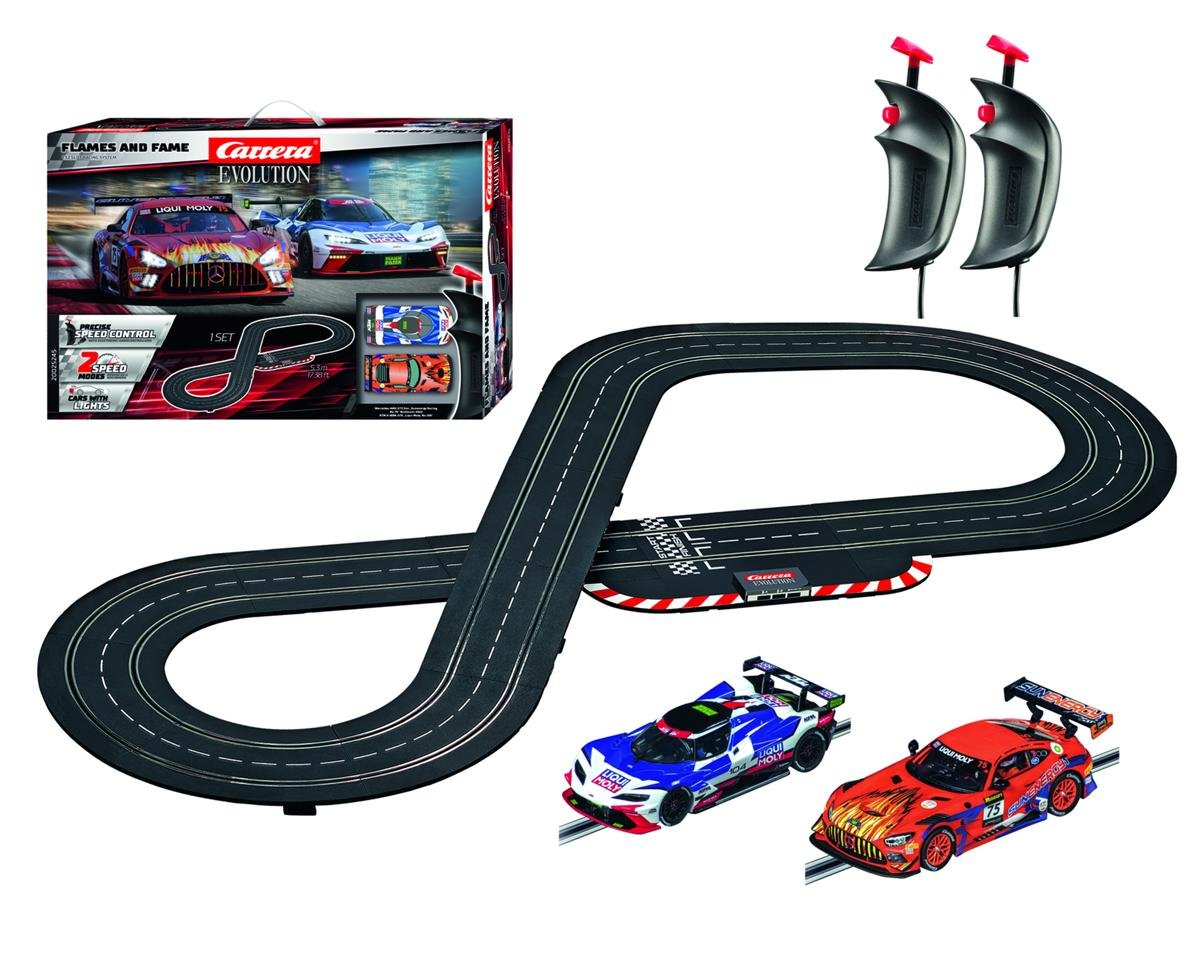 Carrera Evolution Flames and Fame Slot Car Track Racing Set w/Mercedes-AMG GT3 Evo & KTM X-BOW GTX Cars