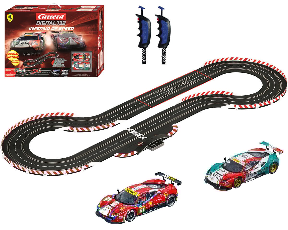 Carrera Digital 132 Inferno Of Speed Slot Car Racing Set w/Ferrari 488 GT3 & Ferrari 488 GTE Cars