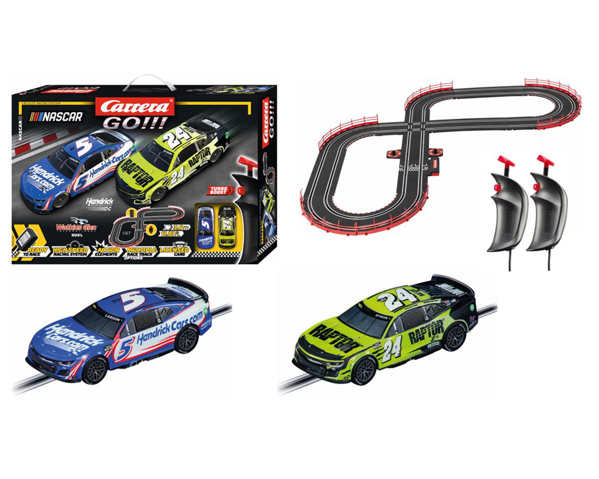 Carrera GO!!! Nascar Watkins Glen Duel Electric 1/43 Slot Car Racing Track Set w/Camaro NextGen ZL1 "Hendrick Motorsports" Cars