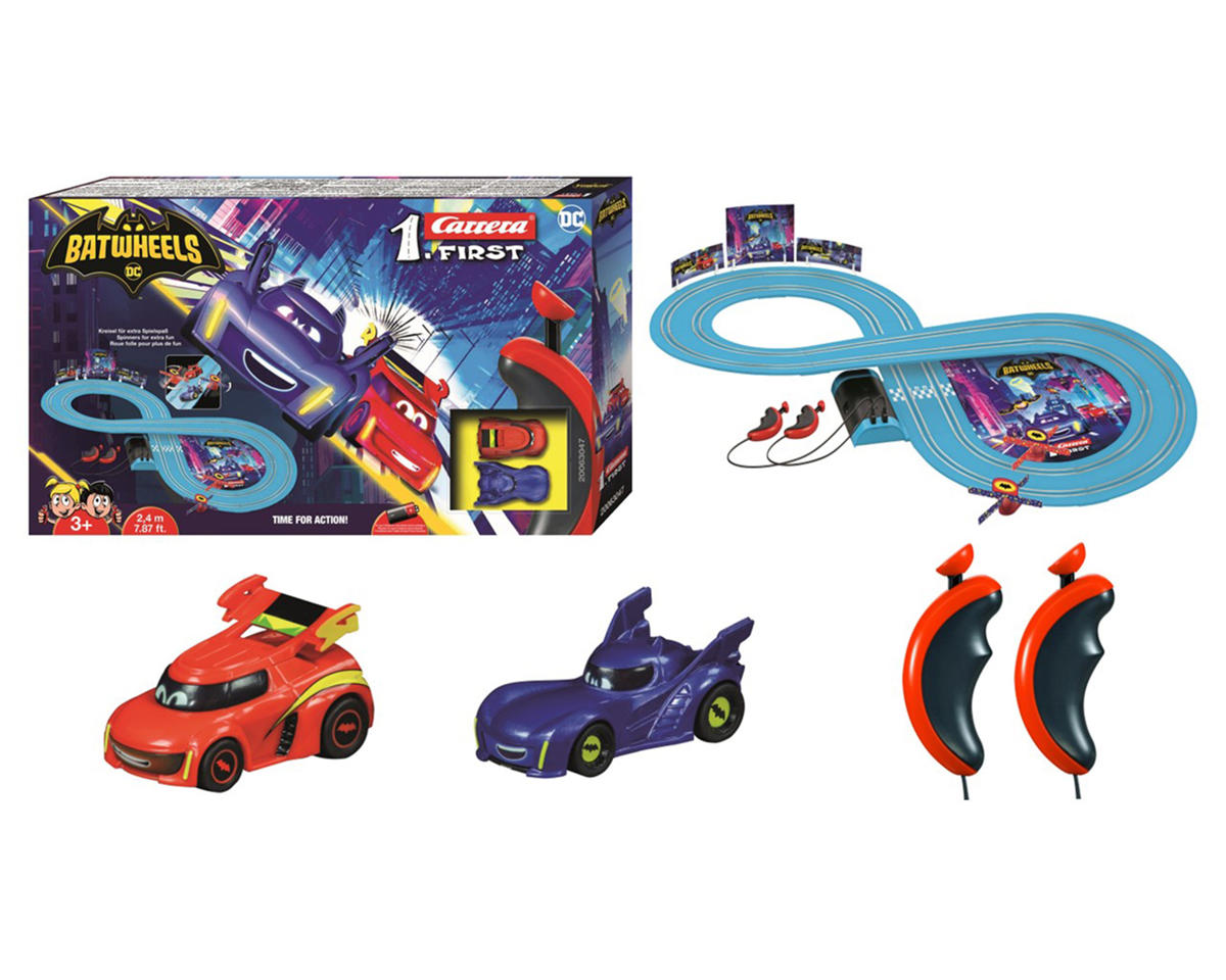 Carrera First Batwheels Time for Action Slot Car Racing Track Set w/Batwheels BAM & Redbird Cars