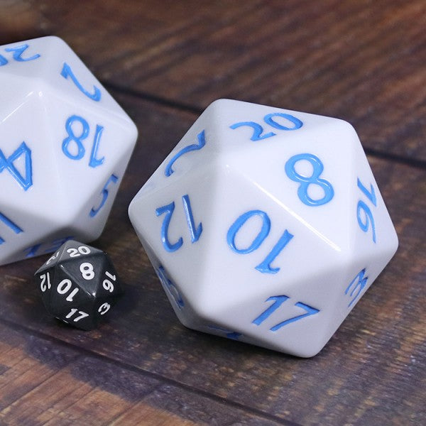 HDH-18: 55mm Titan d20 - Opaque White w/ blue