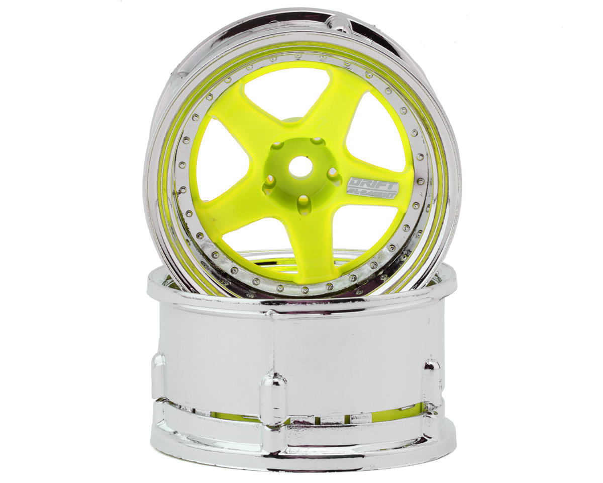 DS Racing Drift Element 5 Spokes Drift Wheel (Yellow w/Chrome Lip & Rivets) (Adjustable Offset) (2) w/12mm Hex