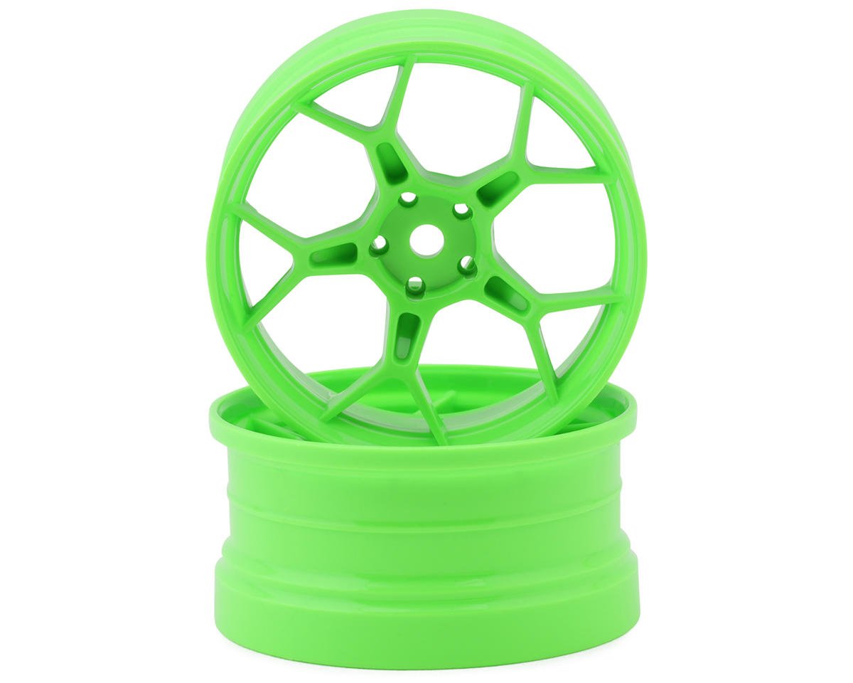 DS Racing Feathery Split Spoke Drift Wheels (Flu Green) (2) (6mm Offset) w/12mm Hex