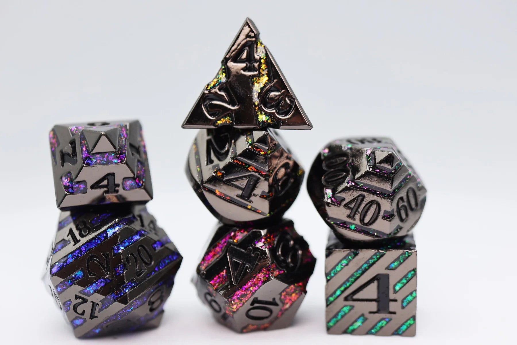 Into the Mines: Black with Rainbow Mica RPG Metal Dice Set