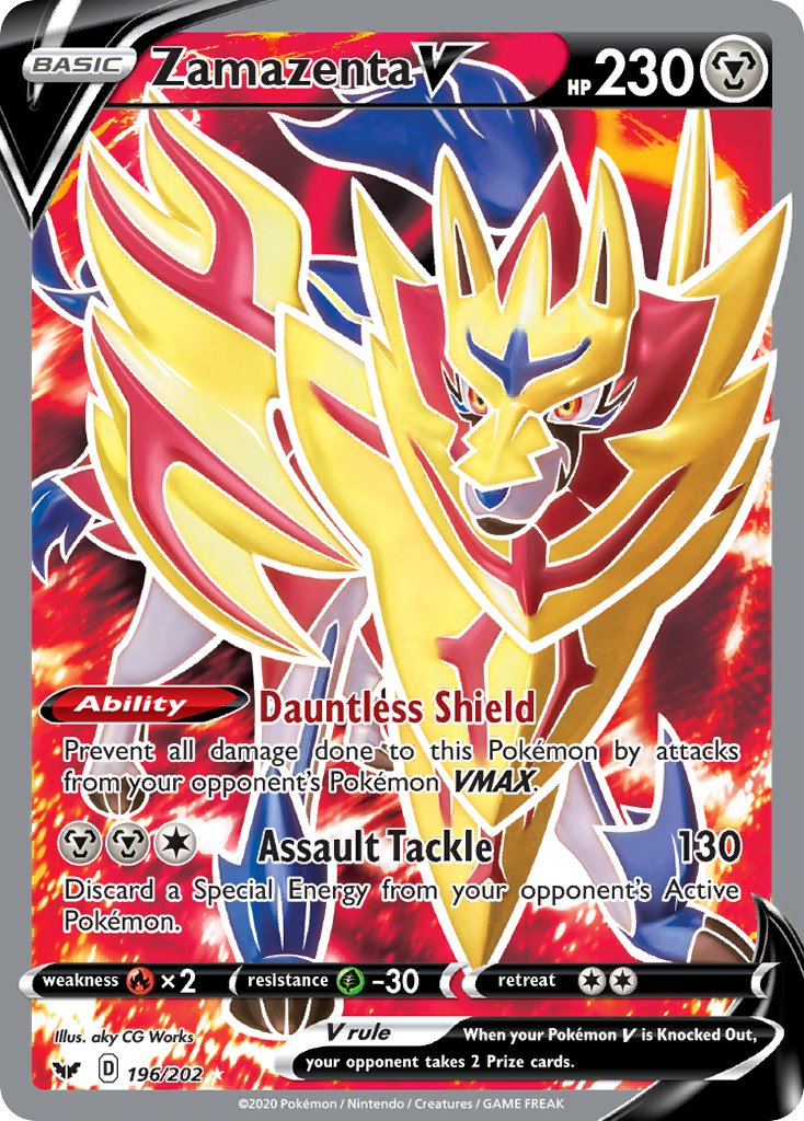 Zamazenta V (Full Art) - 196/202 (SWSH01) Ultra Rare - Near Mint Holof