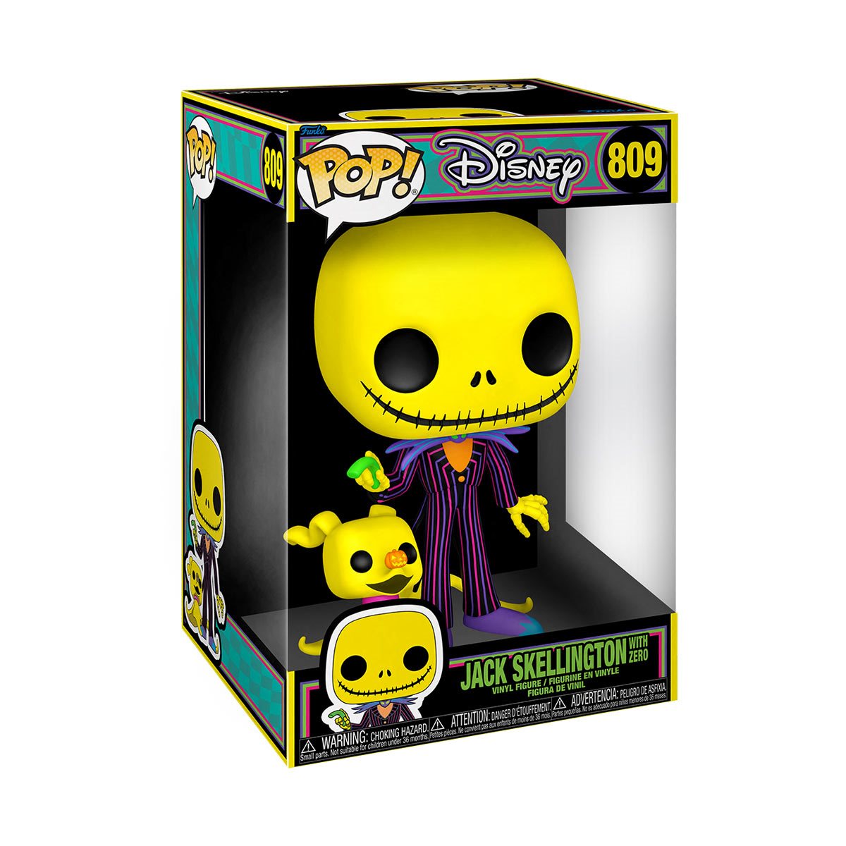POP Figure (10 Inch): Disney #0809 - Jack Skellington with Zero (BLKLT