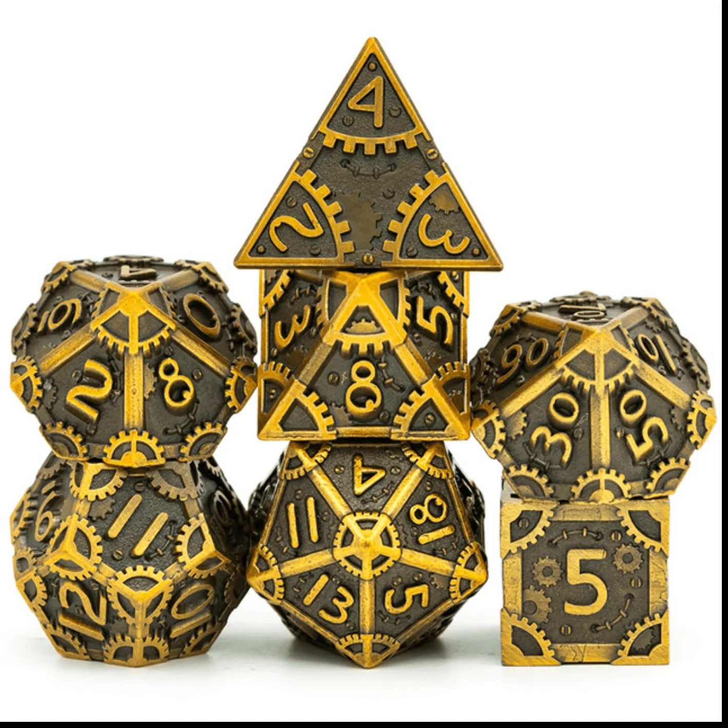 Steampunk Antique Gold RPG Metal Dice Set