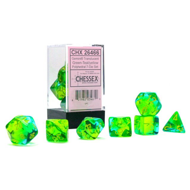CHX26466: Gemini - Poly Set Translucent Green-Teal w/yellow (7)