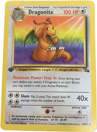 Dragonite - 19/62 (FO) Rare - Near Mint 1st Edition