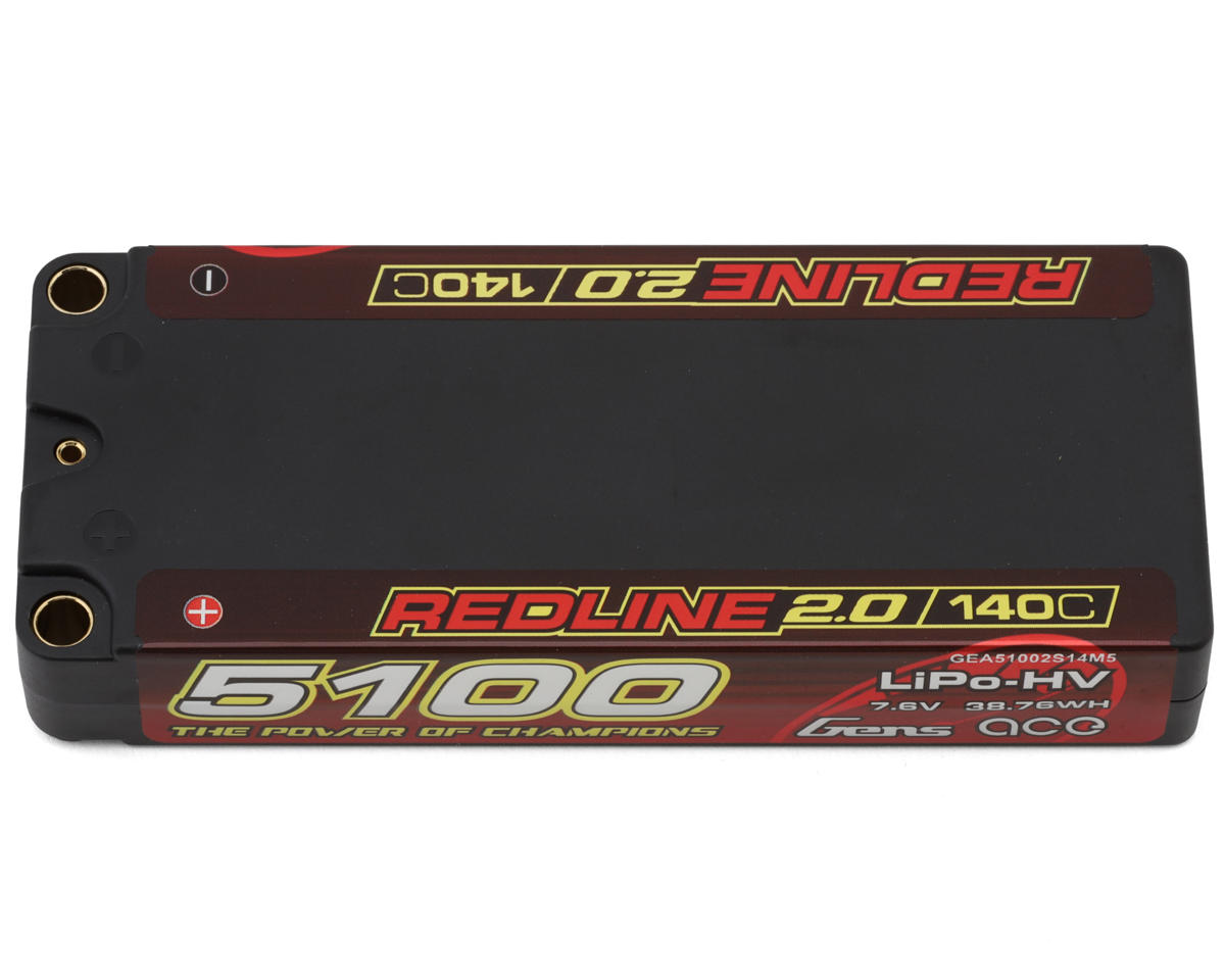 Gens Ace Redline 2.0 2S Shory LiHV Battery 140C (7.6V/5100mAh) w/5mm Bullets