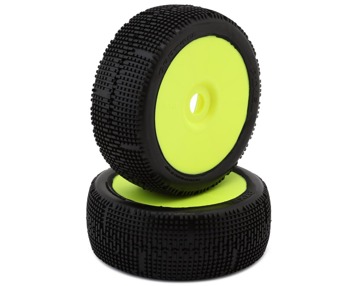 GRP Tires Pixel Pre-Mounted 1/8 Buggy Tires (Yellow) (2) (S25 - Super Soft)