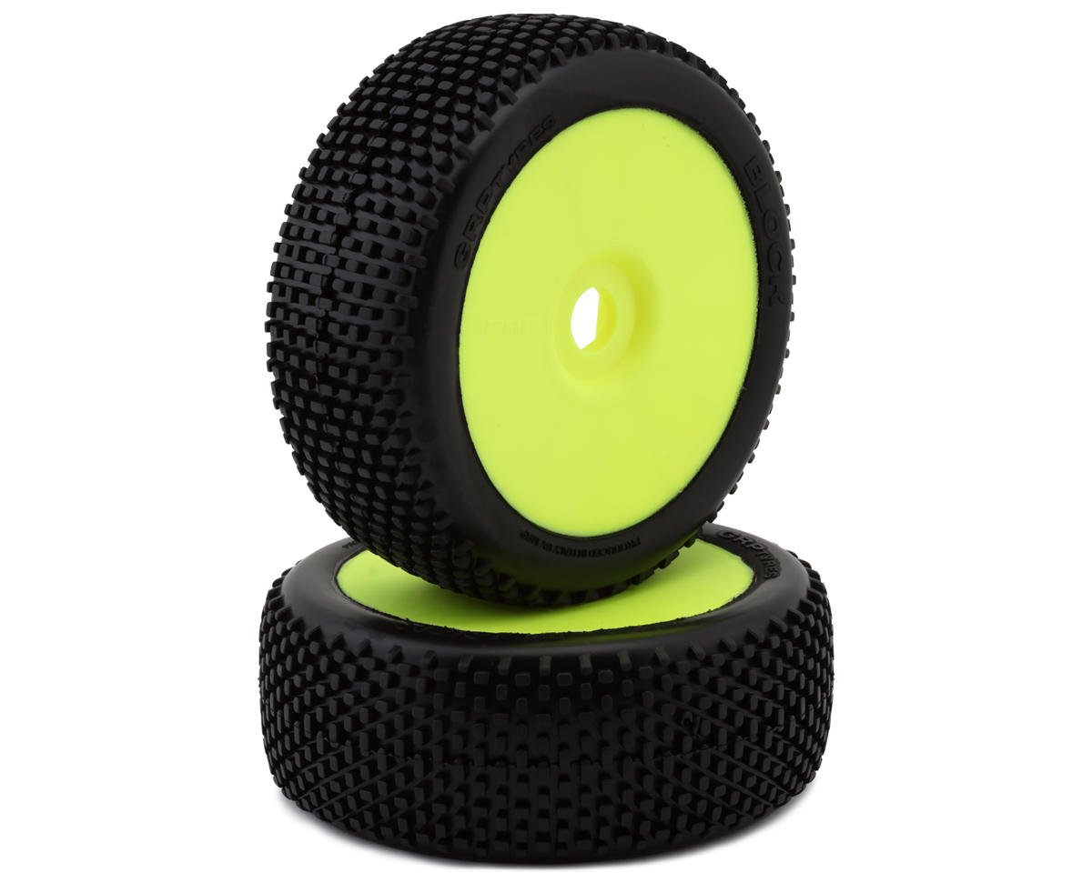 GRP Tires Block Pre-Mounted 1/8 Buggy Tires (Yellow) (2) (S35 - Soft)
