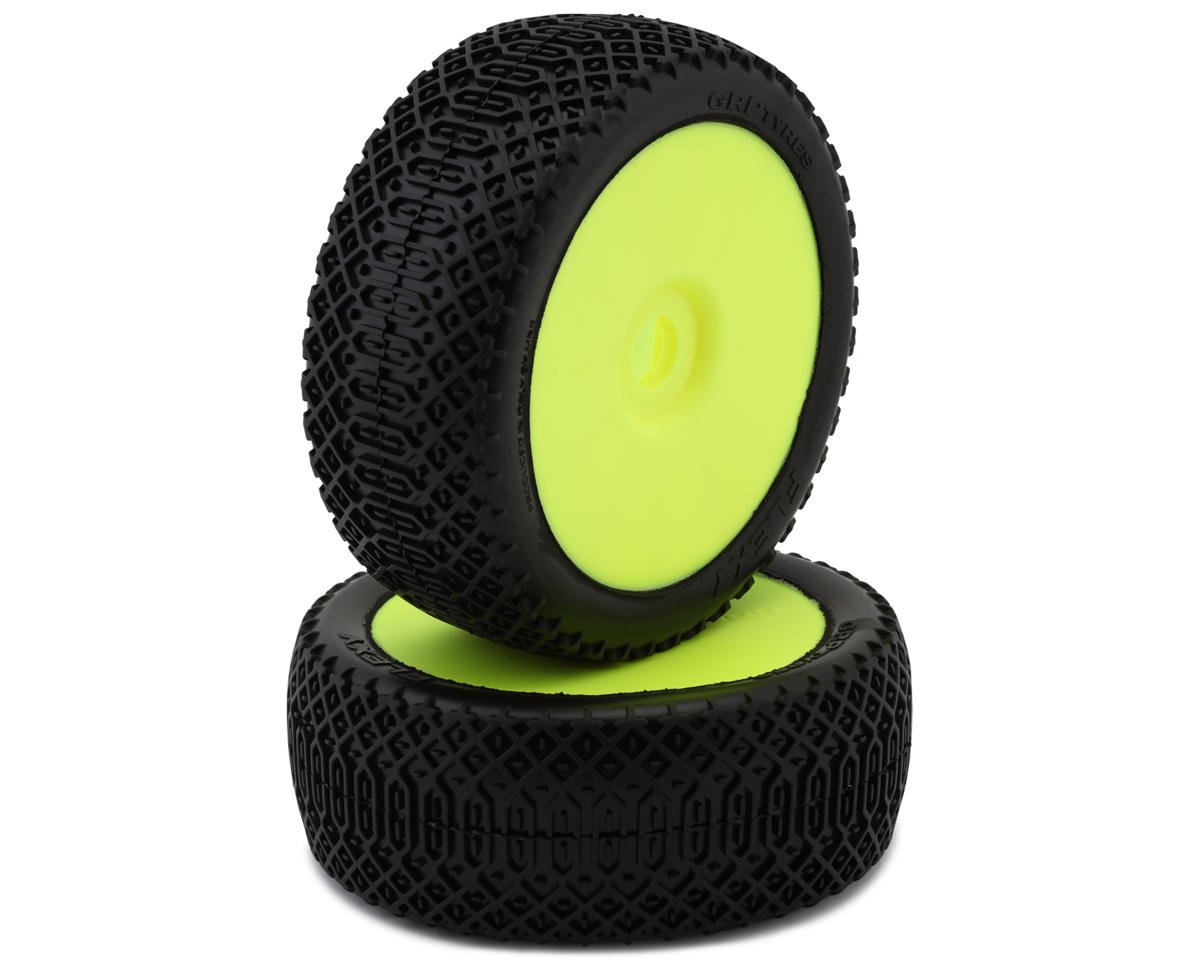GRP Tires Flexy Pre-Mounted 1/8 Buggy Tires (Yellow) (2) (S25 - Super Soft)
