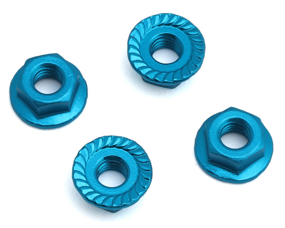 Hudy 4mm Aluminum Serrated Flange Nuts (Blue) (4)