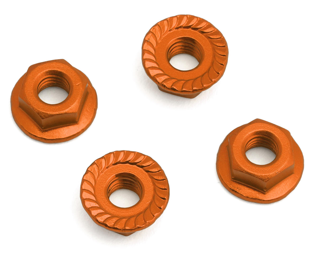 Hudy 4mm Aluminum Serrated Flange Nuts (Orange) (4)