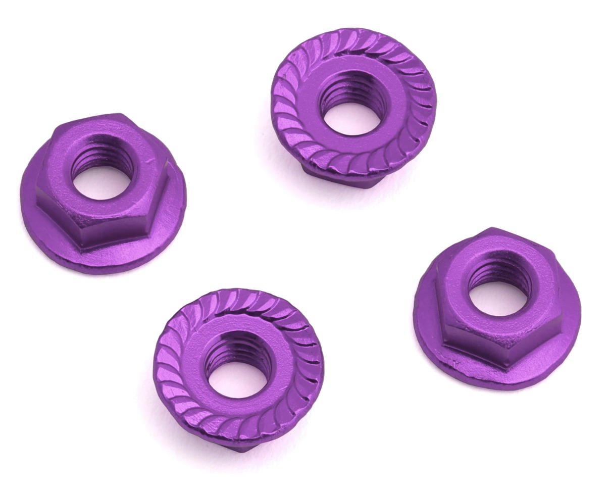 Hudy 4mm Aluminum Serrated Flange Nuts (Violet) (4)
