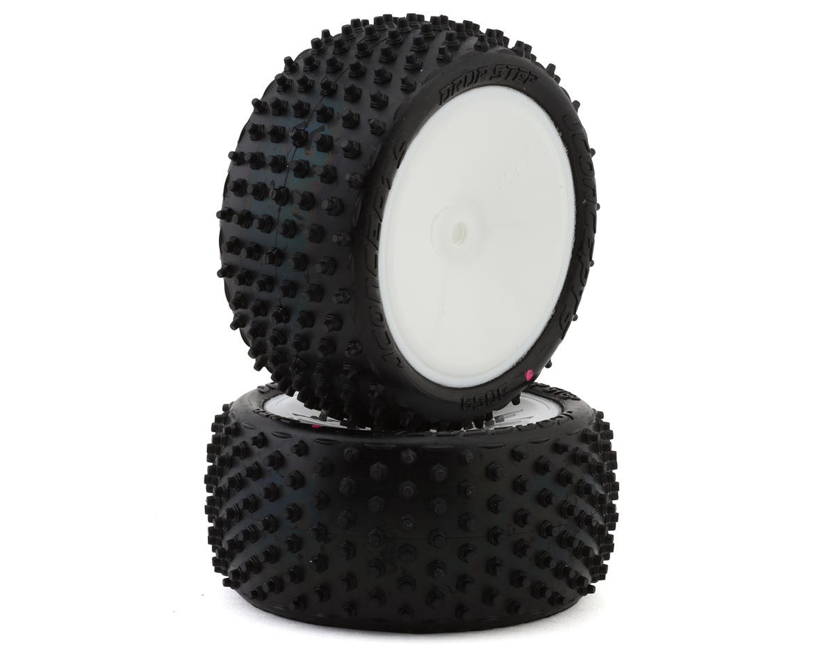 JConcepts Drop Step 2.2" Pre-Mounted Rear Buggy Carpet Tires (White) (2) (Pink) w/12mm Hex