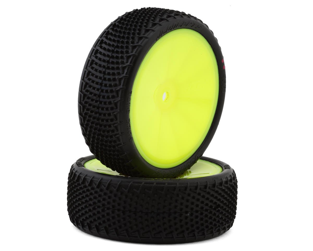 JConcepts Fuzz Bite LP Wide 2.2" Pre-Mounted 2WD Front Buggy Carpet Tires (Pink) (Yellow) (2) w/12mm Hex