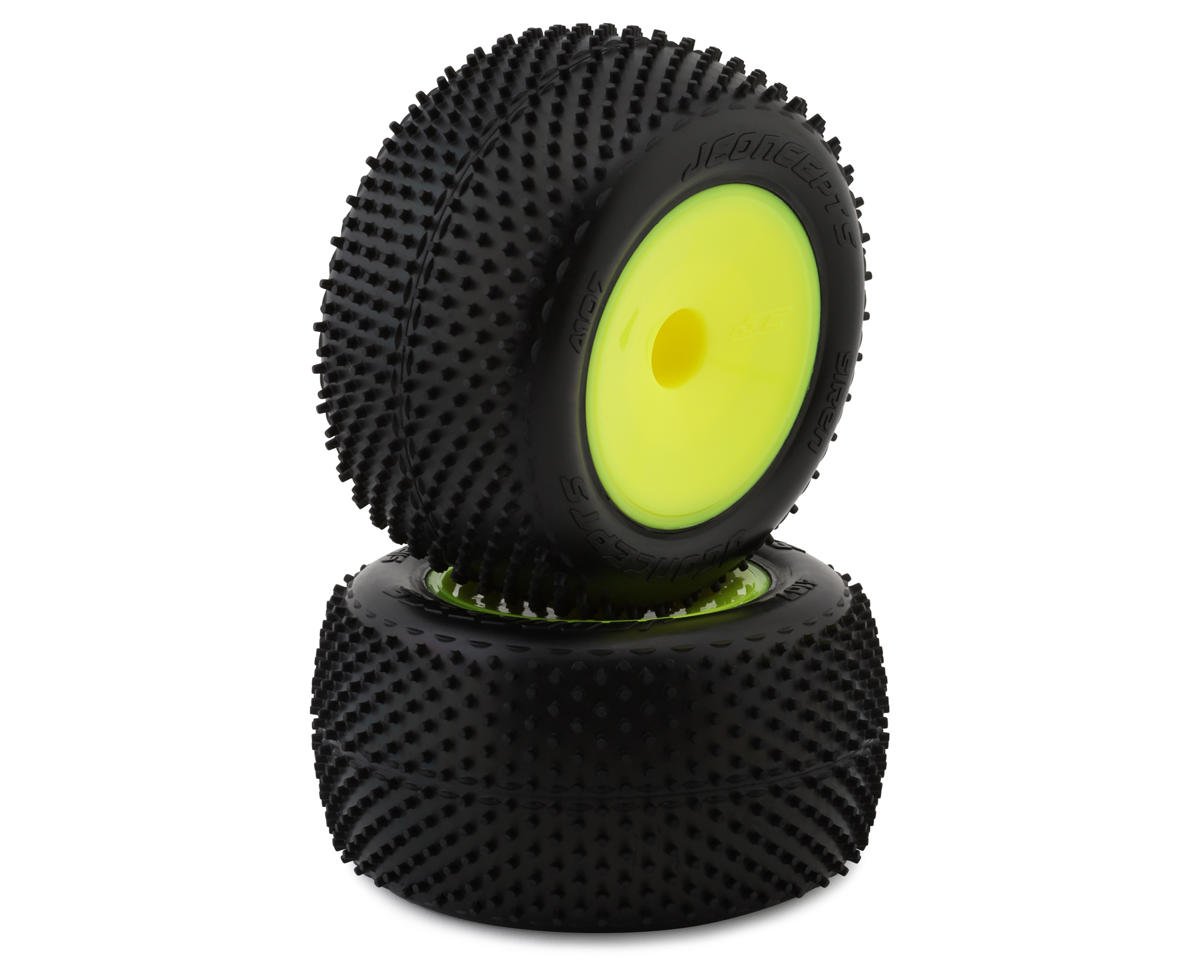 JConcepts 2.2" Siren Pre-Mounted 1/10 Stadium Truck Carpet Tires (Yellow) (2) w/12mm Hex (Pink)