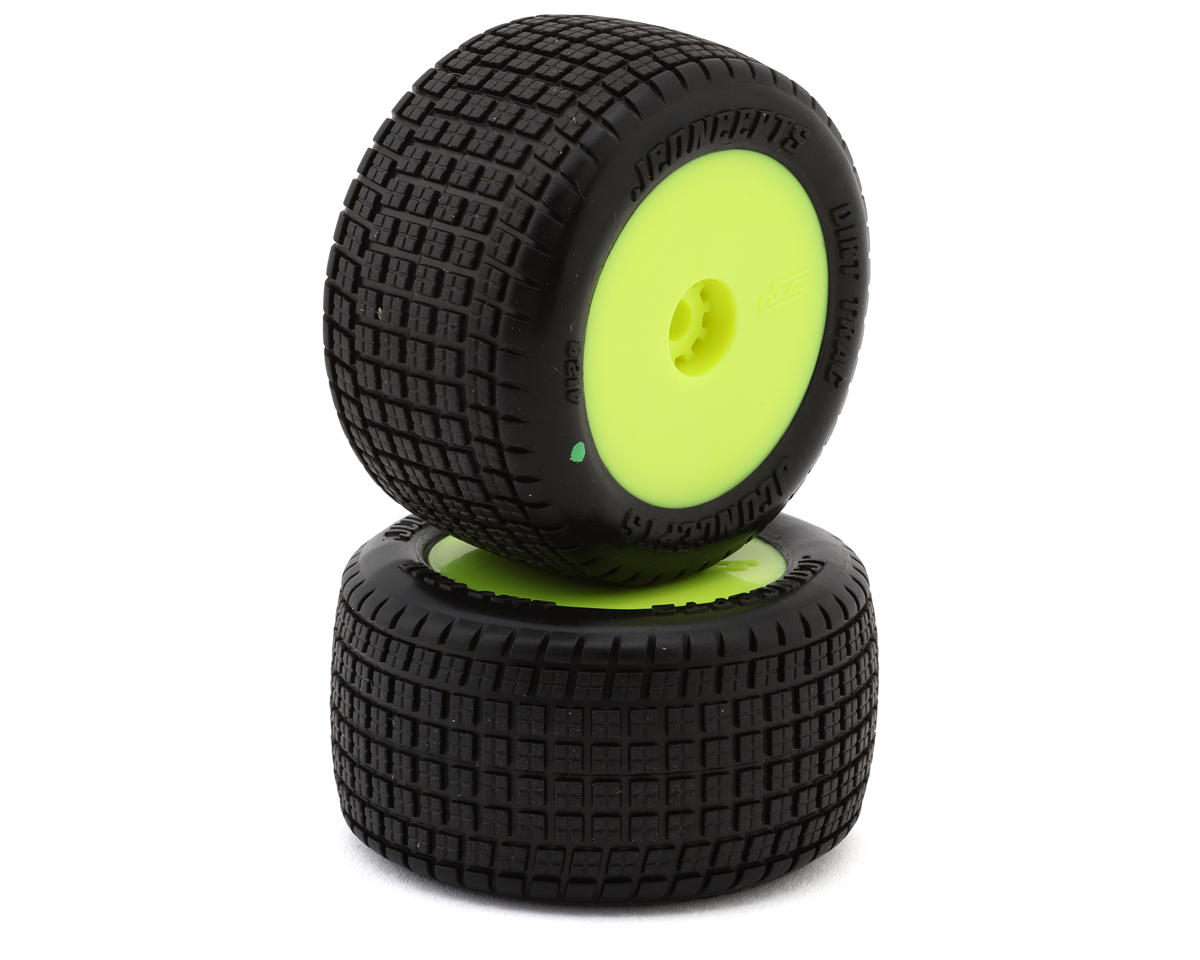JConcepts Mini-B/T Dirt Trac Mini Pre-Mounted Rear Tires (Yellow) (2) (Green) w/12mm Hex