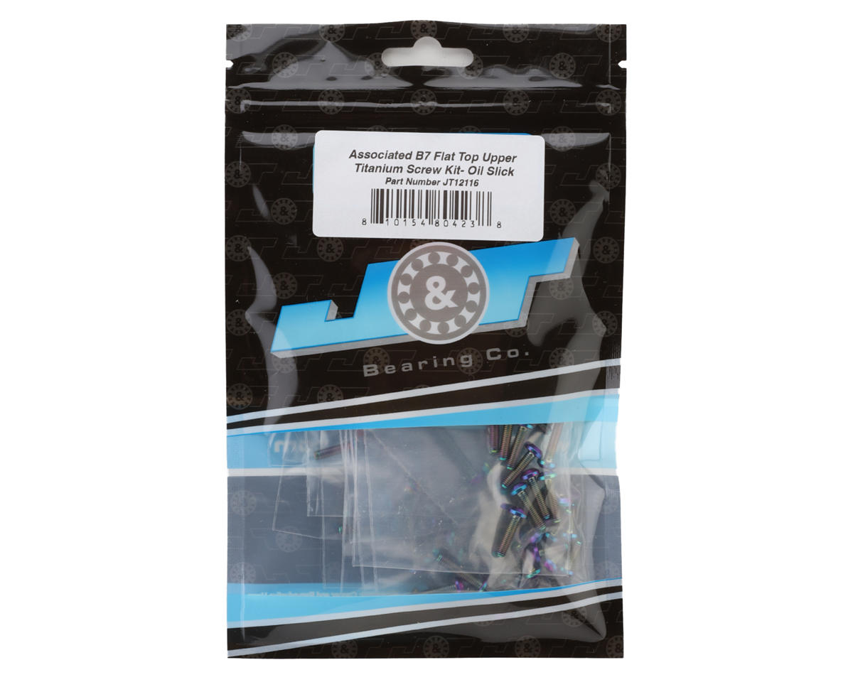 J&T Bearing Co. Team Associated RC10B7/B7D Flat Top Upper Titanium Screw Kit (Oil Slick)