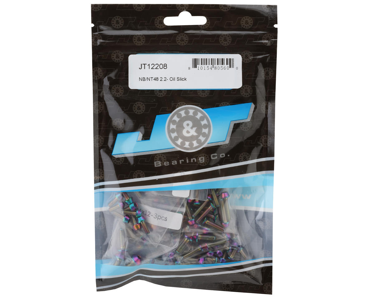 J&T Bearing Co. Tekno NB/NT48 2.2 Flat Top Upper Titanium Screw Kit (Oil Slick)
