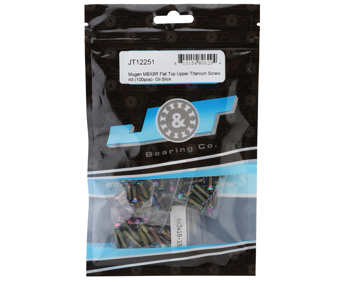 J&T Bearing Co. Mugen MBX8R Flat Top Upper Titanium Screw Kit (Oil Slick)