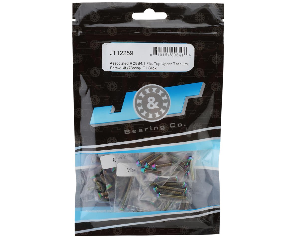 J&T Bearing Co. Team Associated RC8B4.1 Flat Top Upper Titanium Screw Kit (Oil Slick)