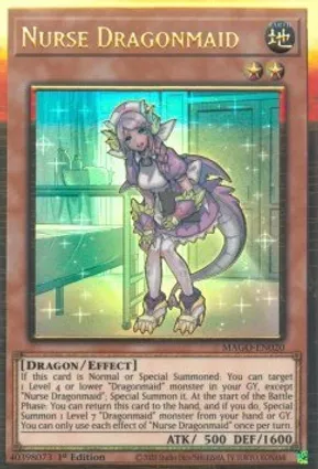 Nurse Dragonmaid (MAGO-EN020) Premium Gold Rare 1st Edition