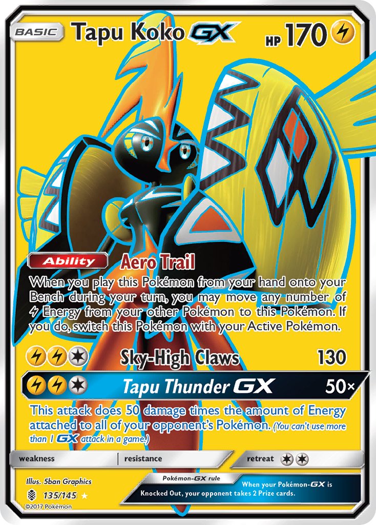 Tapu Koko GX (Full Art) - 135/145 (SM:GRI) Ultra Rare - Near Mint Holo