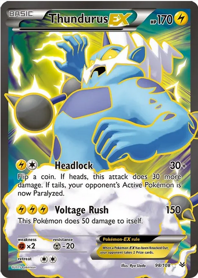 Thundurus EX (Full Art) - 098/108 (ROS) Ultra Rare - Moderate Play Hol