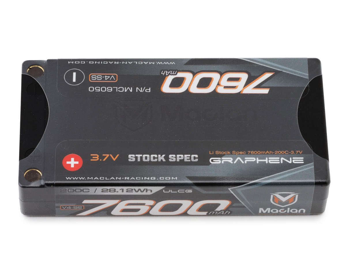 Maclan Graphene V4-SS 1S 200C LiPo ULCG Shorty Battery (3.7V/7600mAh) (Stock Spec) w/4mm Bullets