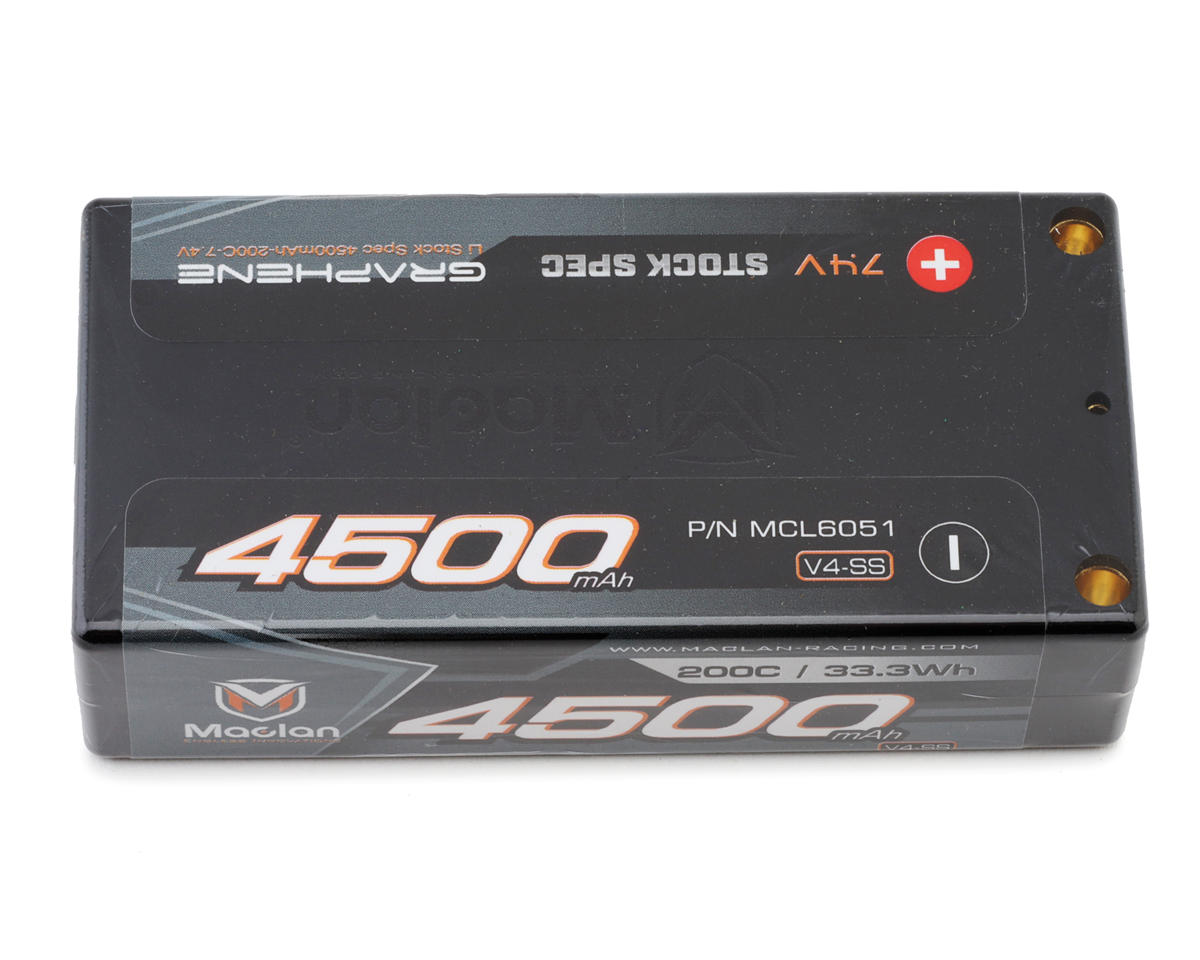 Maclan Graphene V4-SS 2S 200C Shorty LiPo Battery (7.4V/4500mAh) (Stock Spec) w/5mm Bullets