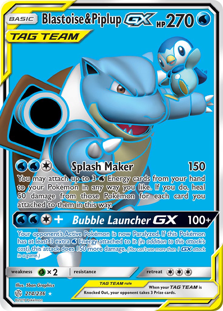 Blastoise & Piplup GX (Full Art) - 214/236 (CEC) Ultra Rare - Near Min