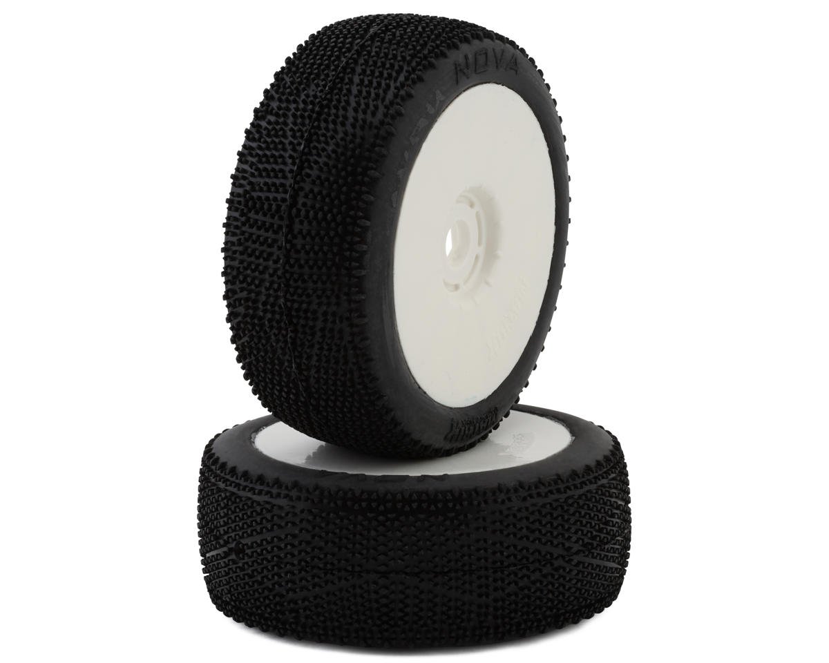 Matrix Nova 1/8 Pre-Mounted Buggy Tires (White) (2) (Clay Soft)