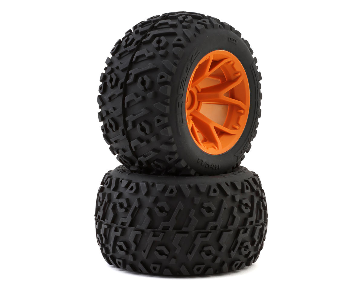 Maverick Linebacker Pre-Mounted Monster Truck Tires (Orange) (2) w/12mm Hex